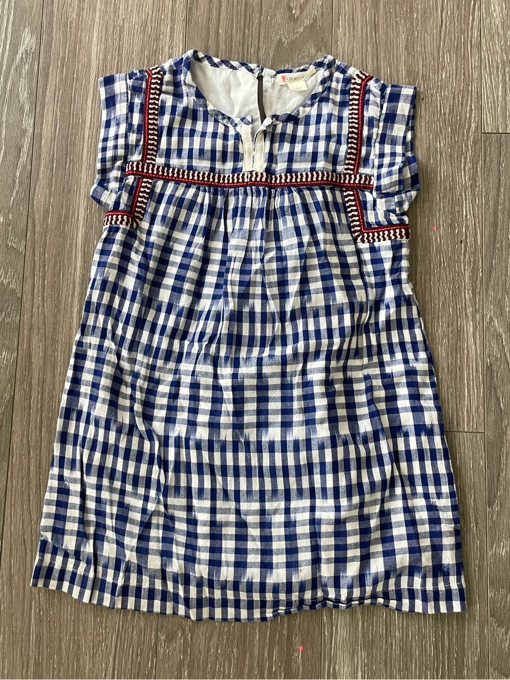Crewcuts Blue & White Gingham Girls Dress with Red Trim
